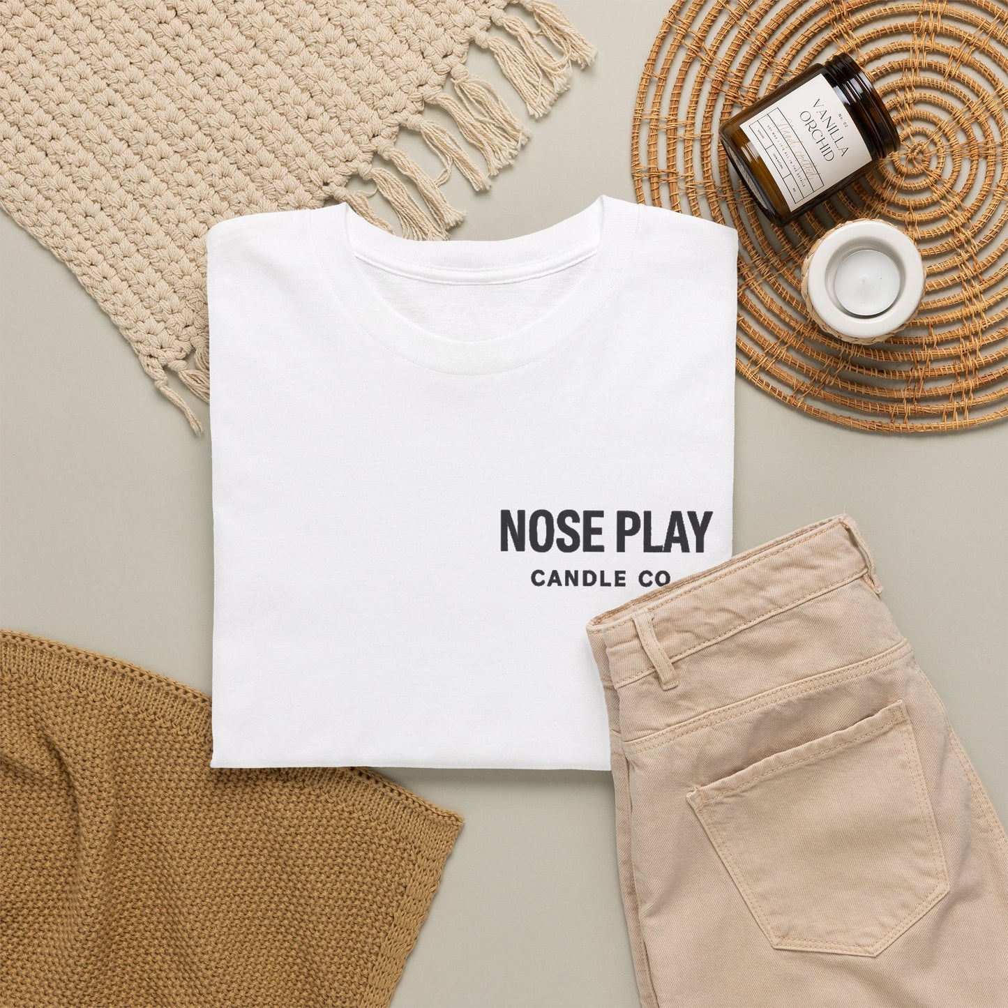 NOSE PLAY Candle CO Tee — “Where Every Scent Tells a Story” Graphic T-Shirt