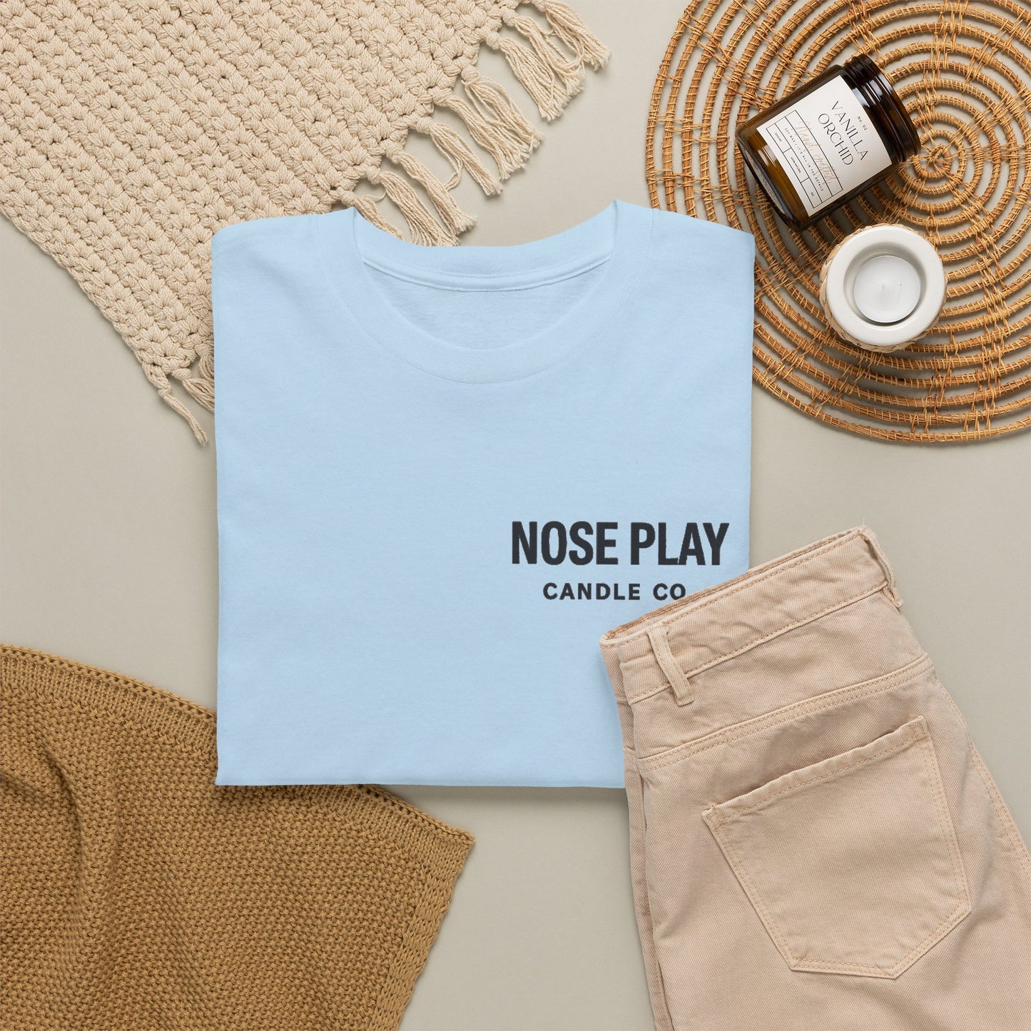 NOSE PLAY Candle CO Tee — “Where Every Scent Tells a Story” Graphic T-Shirt