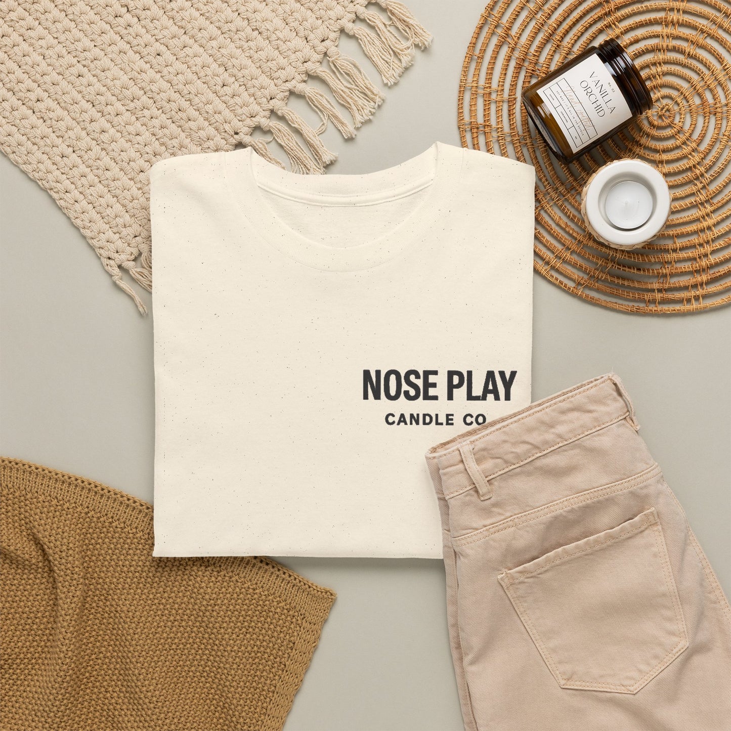 NOSE PLAY Candle CO Tee — “Where Every Scent Tells a Story” Graphic T-Shirt
