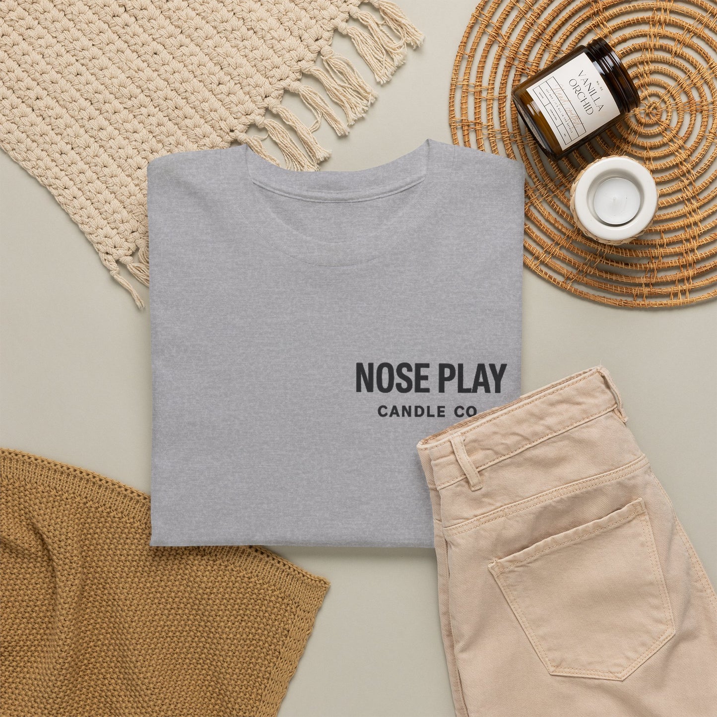 NOSE PLAY Candle CO Tee — “Where Every Scent Tells a Story” Graphic T-Shirt
