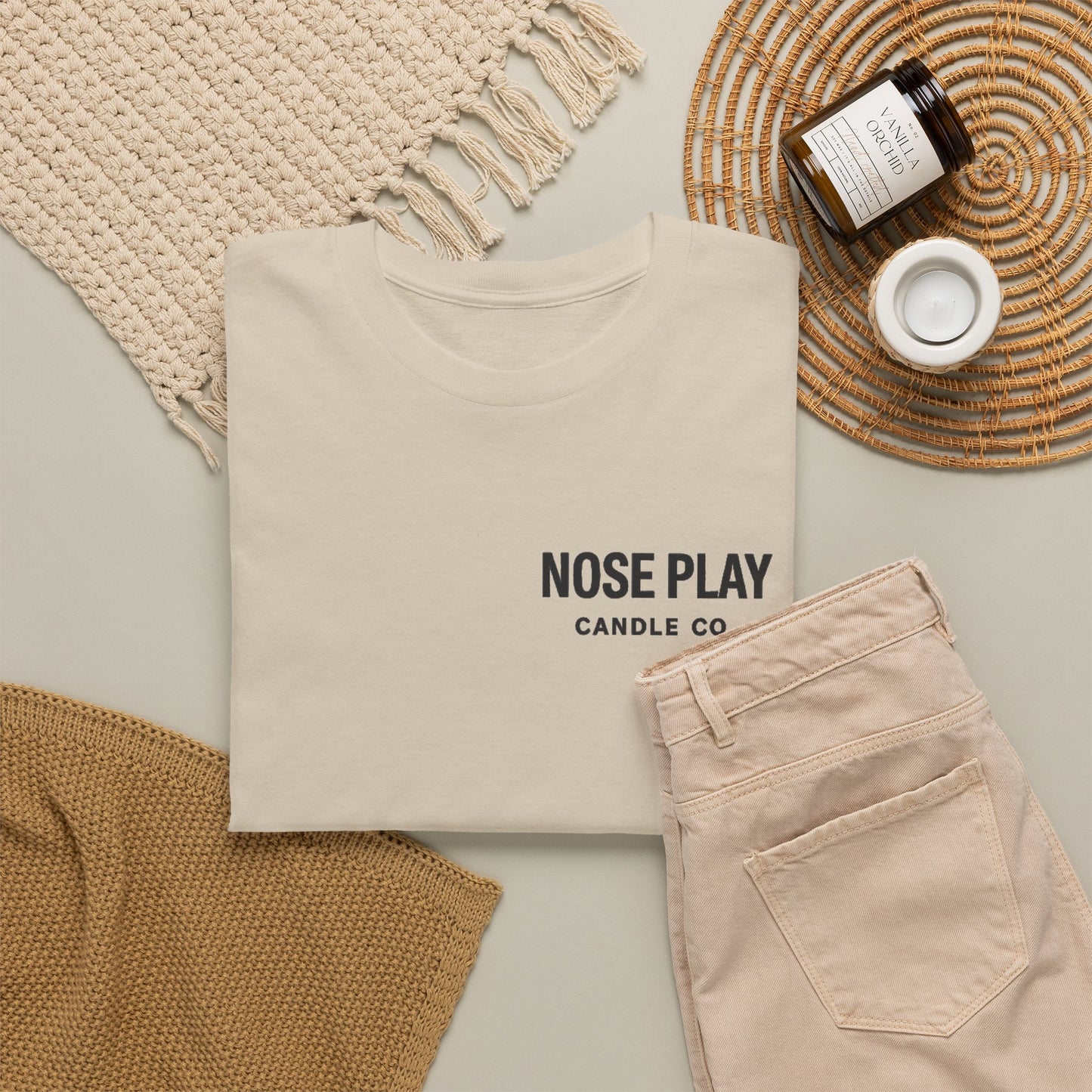 NOSE PLAY Candle CO Tee — “Where Every Scent Tells a Story” Graphic T-Shirt